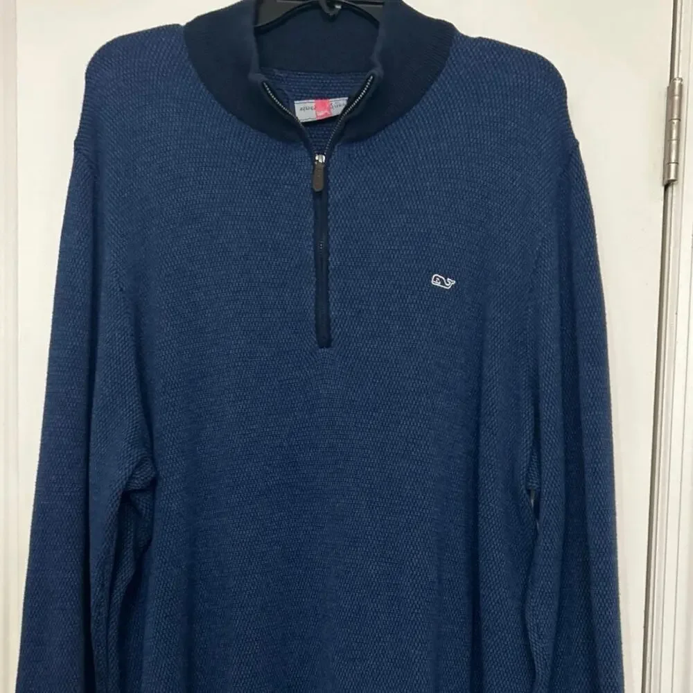 Vineyard Vines XXL Wool Blend Quarter Zip Sweater Navy Hamilton Pullover Preppy